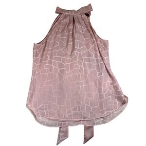 White House Black Market Pink Geometric Burnout Halter Tie Back Blouse Womens 14